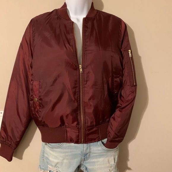 NWOT Bomber flight jacket coat in burgundy new - Picture 2 of 7
